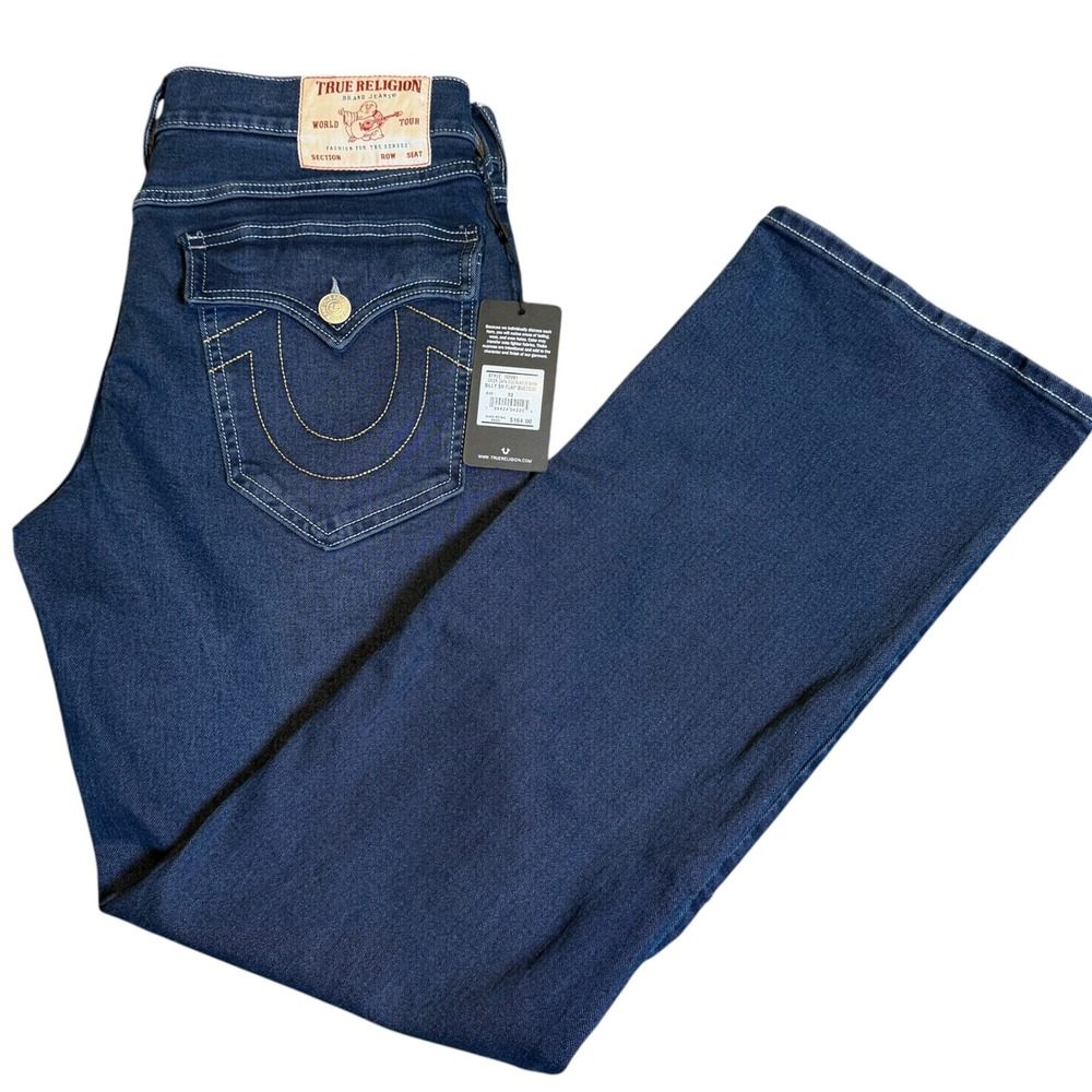 True Religion Billy Relaxed Bootcut Jeans Mens 32 Dark Blue New Flap Pocket